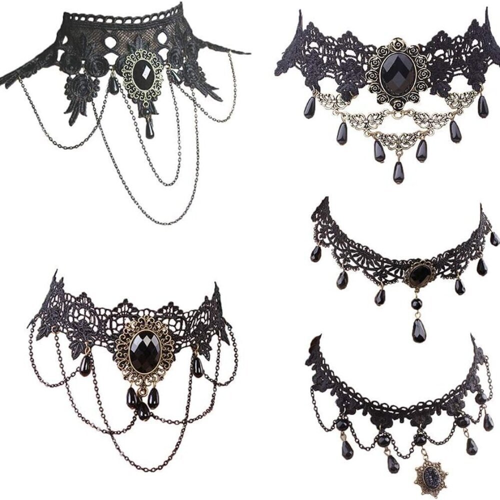 Halloween Elegant Sexy Women Lady Retro Gothic Punk Style Necklace Black Lace Ne